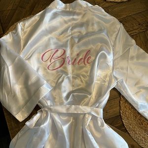 “Bride” white satin robe
